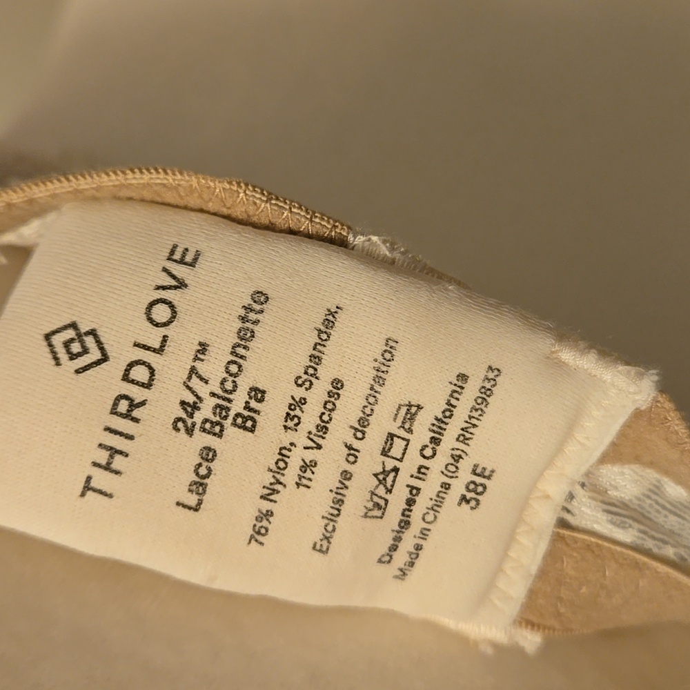 Third Love 24/7 Lace Balconette Bra Padded Underwire Cream Lace Tan sz 38E - Picture 8 of 8